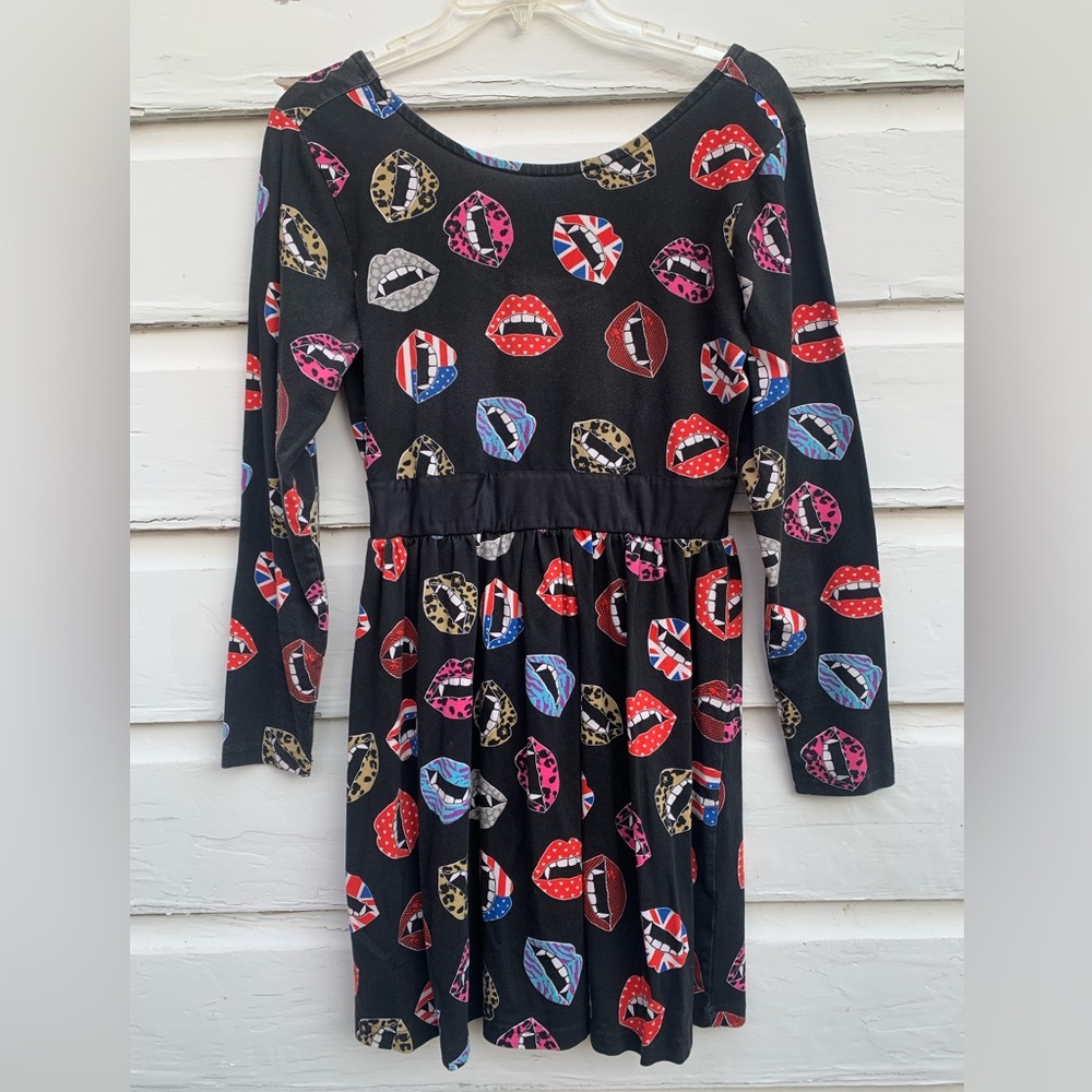 Vampire Lips Long Sleeve Semi-backless Dress L